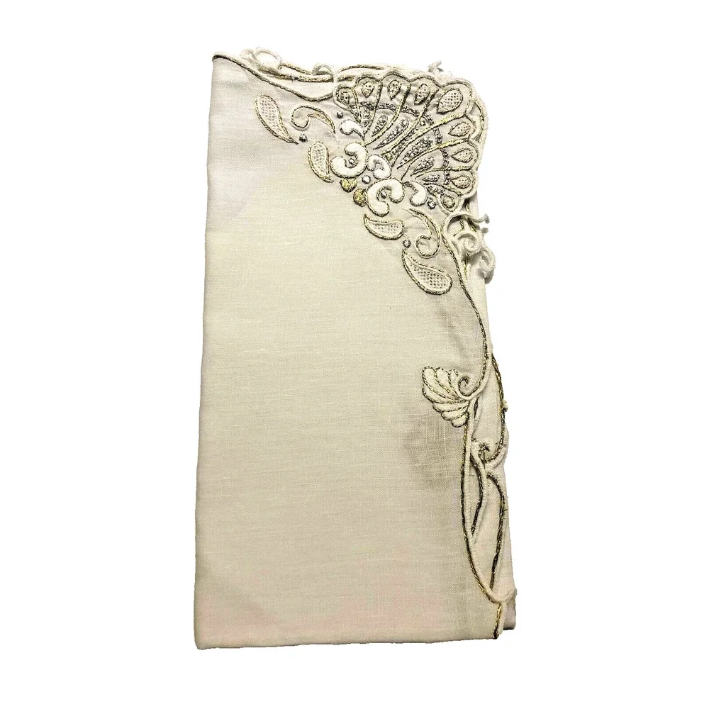 KIM SEYBERT WHITE GOLD EMBROIDERED 100% LINEN NAPKIN 15